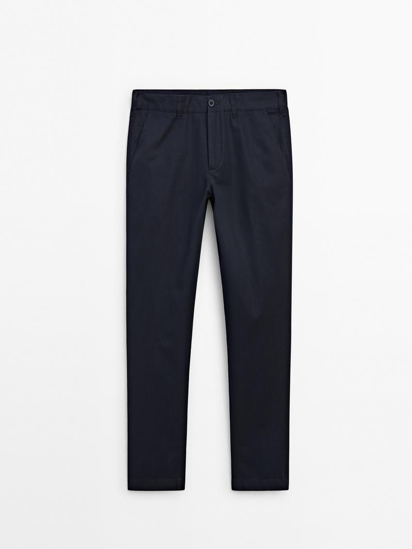 Massimo Dutti Tapered Fit Twill Men Trousers Navy | US-BK1264830