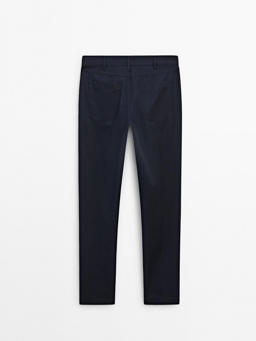 Massimo Dutti Tapered Fit Twill Men Trousers Navy | US-BK1264830