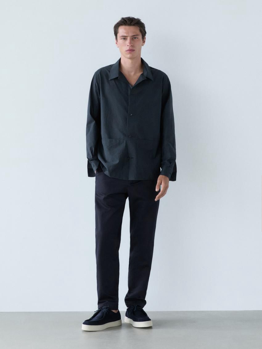 Massimo Dutti Tapered Fit Twill Men Trousers Navy | US-BK1264830