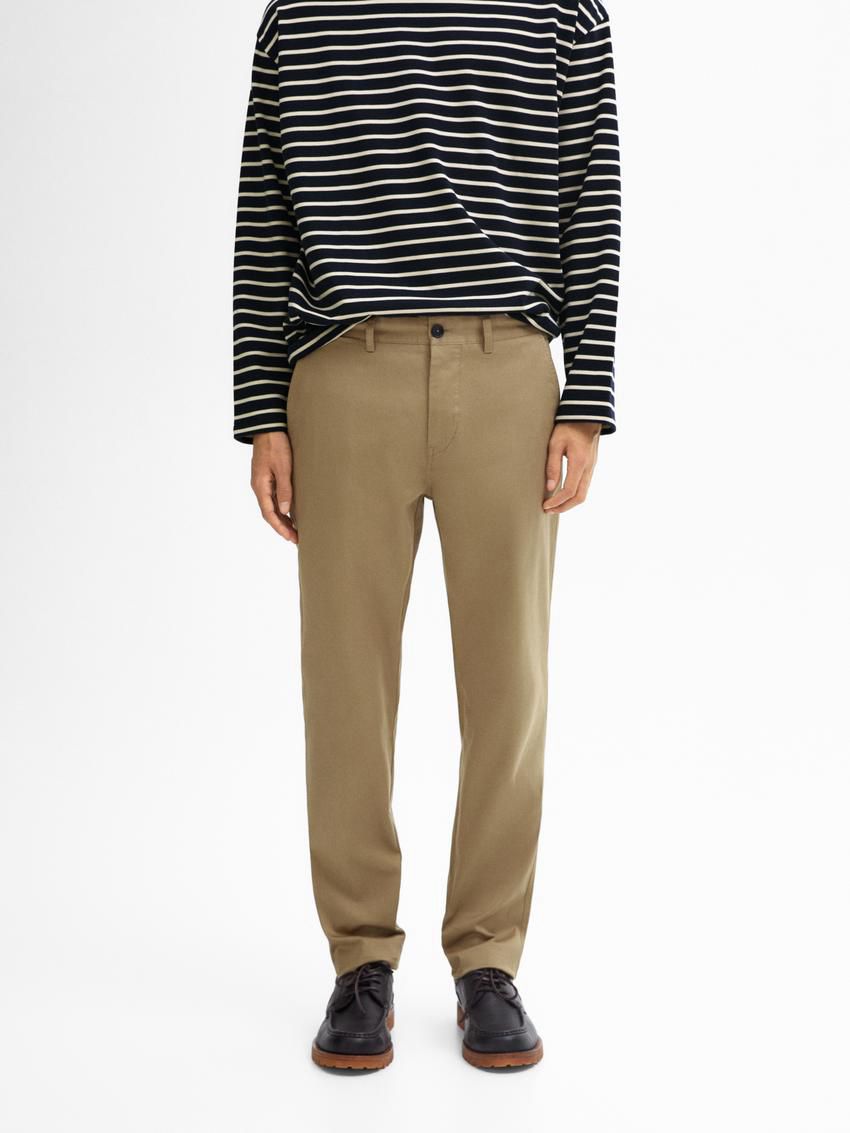 Massimo Dutti Tapered Fit Twill Men Trousers Brown | US-QV2618495