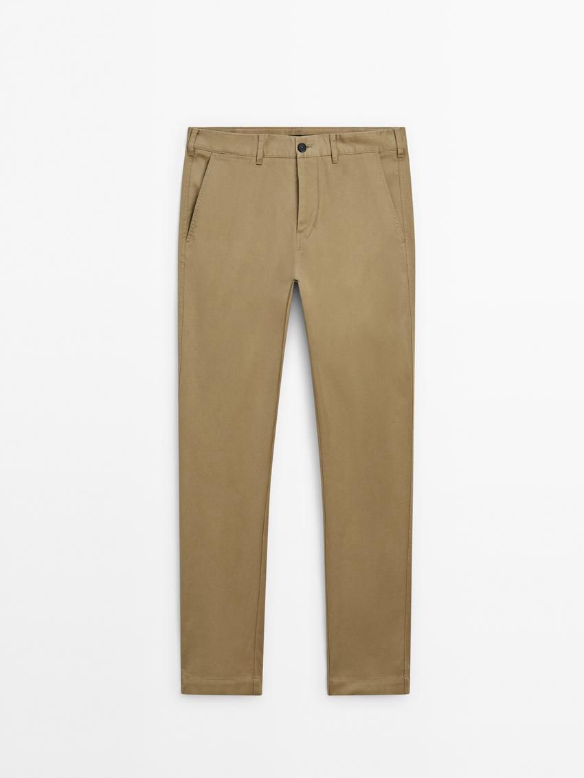 Massimo Dutti Tapered Fit Twill Men Trousers Brown | US-QV2618495