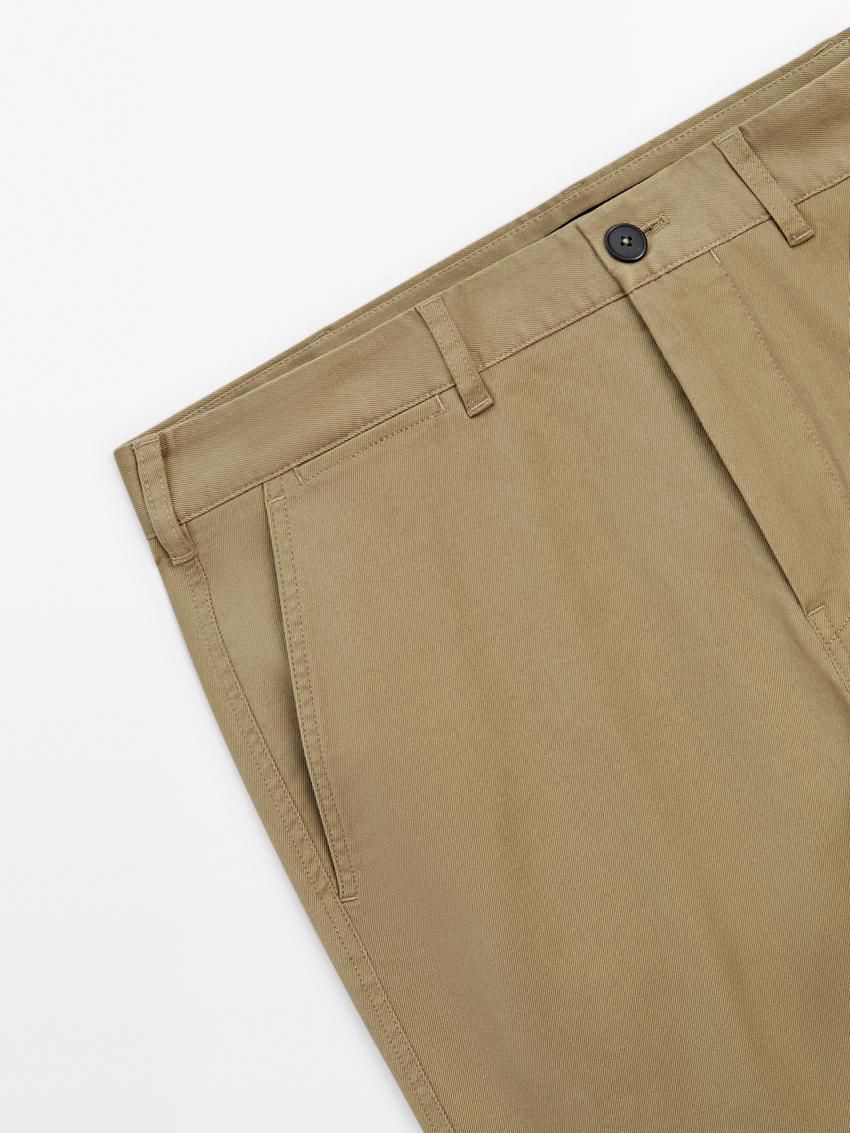 Massimo Dutti Tapered Fit Twill Men Trousers Brown | US-QV2618495