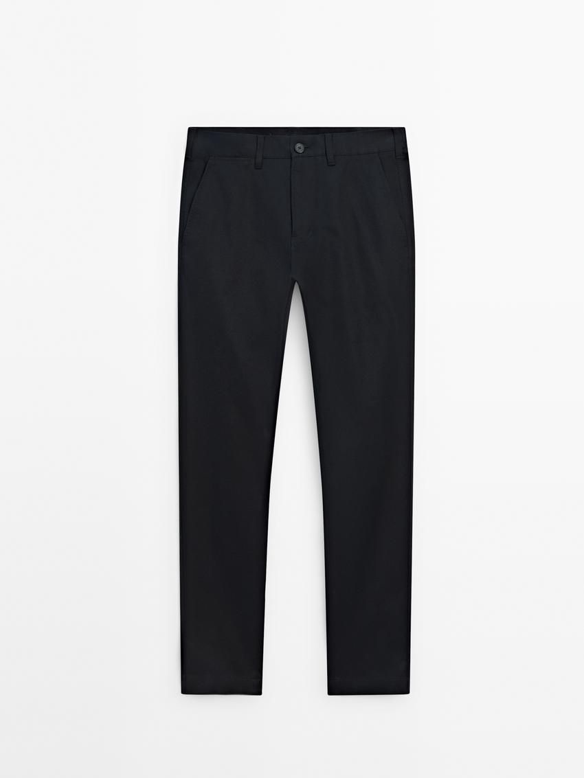 Massimo Dutti Tapered Fit Twill Men Trousers Navy | US-UT3281576