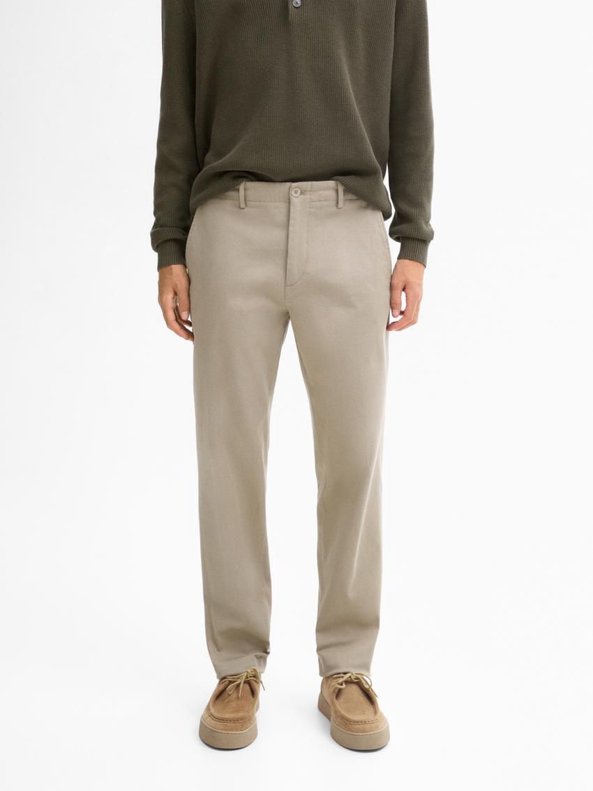 Massimo Dutti Tapered-fit Cotton Twill Men Trousers Light Khaki | US-ZC7538294