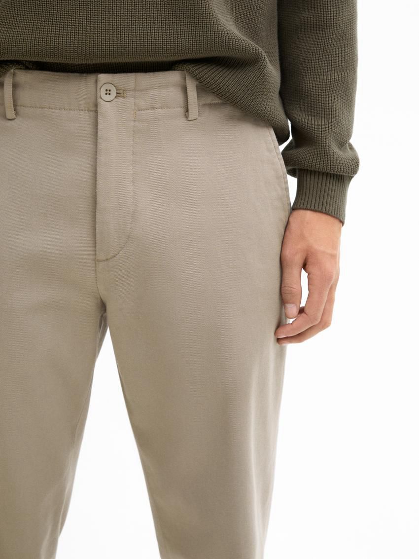 Massimo Dutti Tapered-fit Cotton Twill Men Trousers Light Khaki | US-ZC7538294