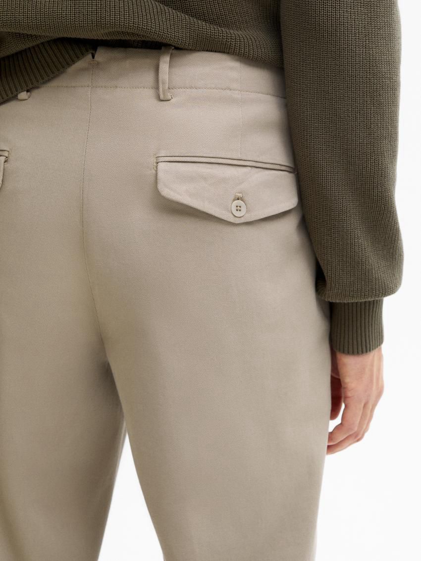 Massimo Dutti Tapered-fit Cotton Twill Men Trousers Light Khaki | US-ZC7538294