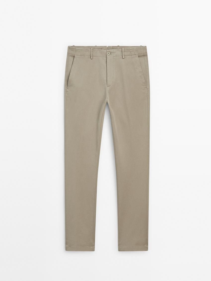 Massimo Dutti Tapered-fit Cotton Twill Men Trousers Light Khaki | US-ZC7538294