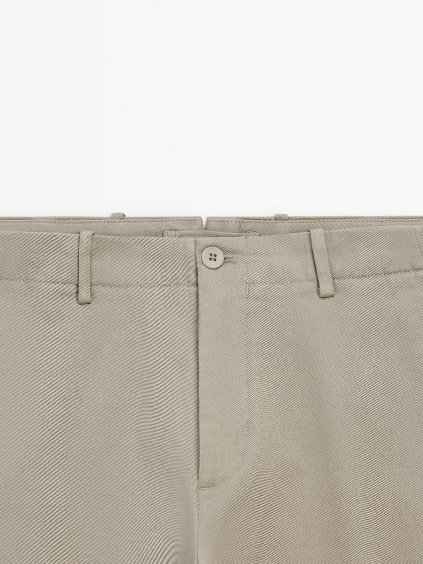 Massimo Dutti Tapered-fit Cotton Twill Men Trousers Light Khaki | US-ZC7538294