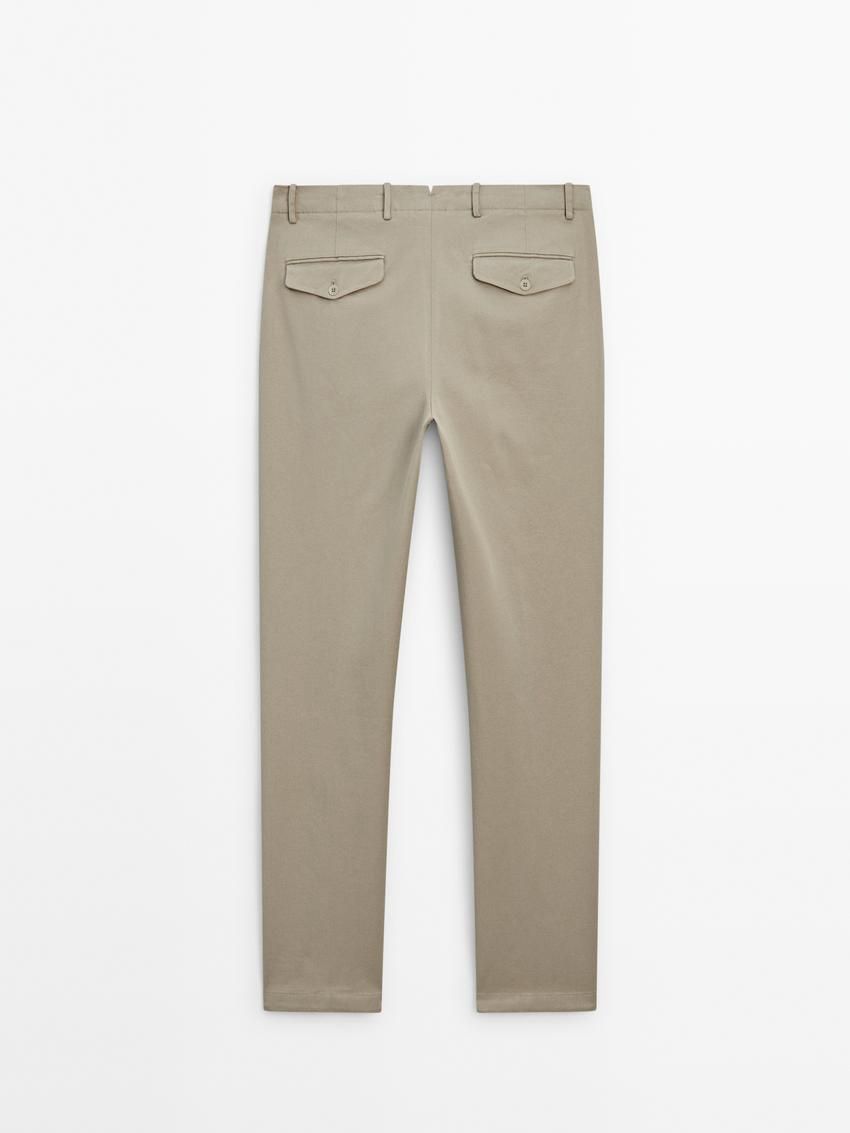 Massimo Dutti Tapered-fit Cotton Twill Men Trousers Light Khaki | US-ZC7538294