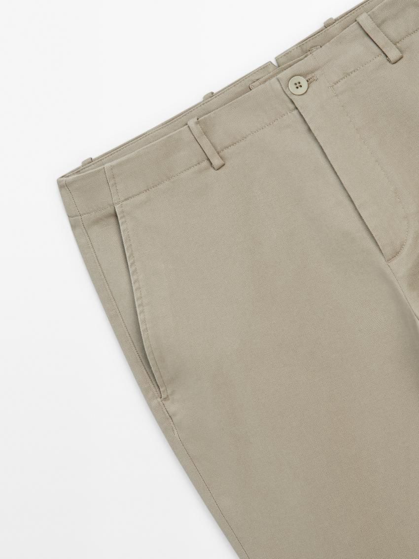 Massimo Dutti Tapered-fit Cotton Twill Men Trousers Light Khaki | US-ZC7538294