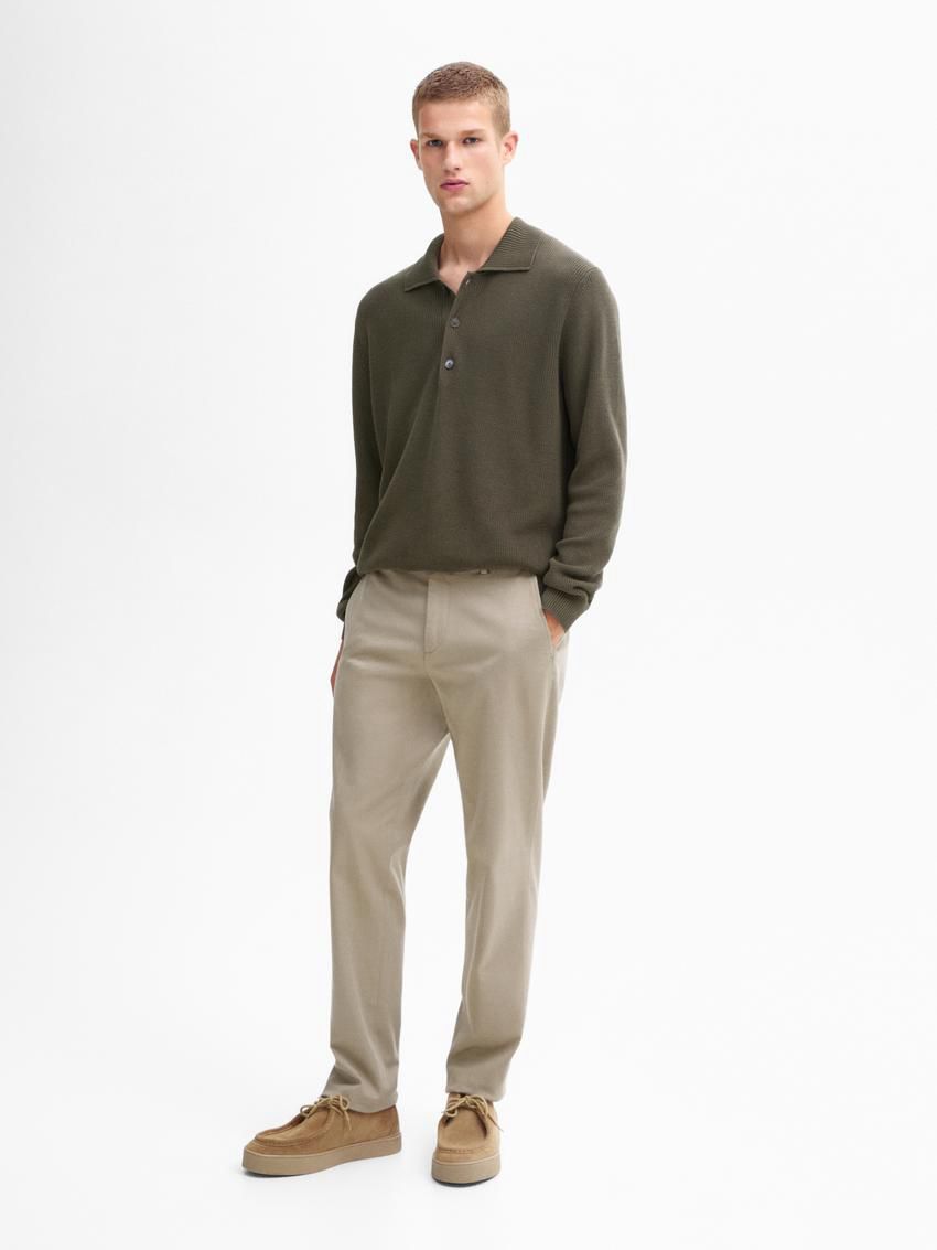 Massimo Dutti Tapered-fit Cotton Twill Men Trousers Light Khaki | US-ZC7538294