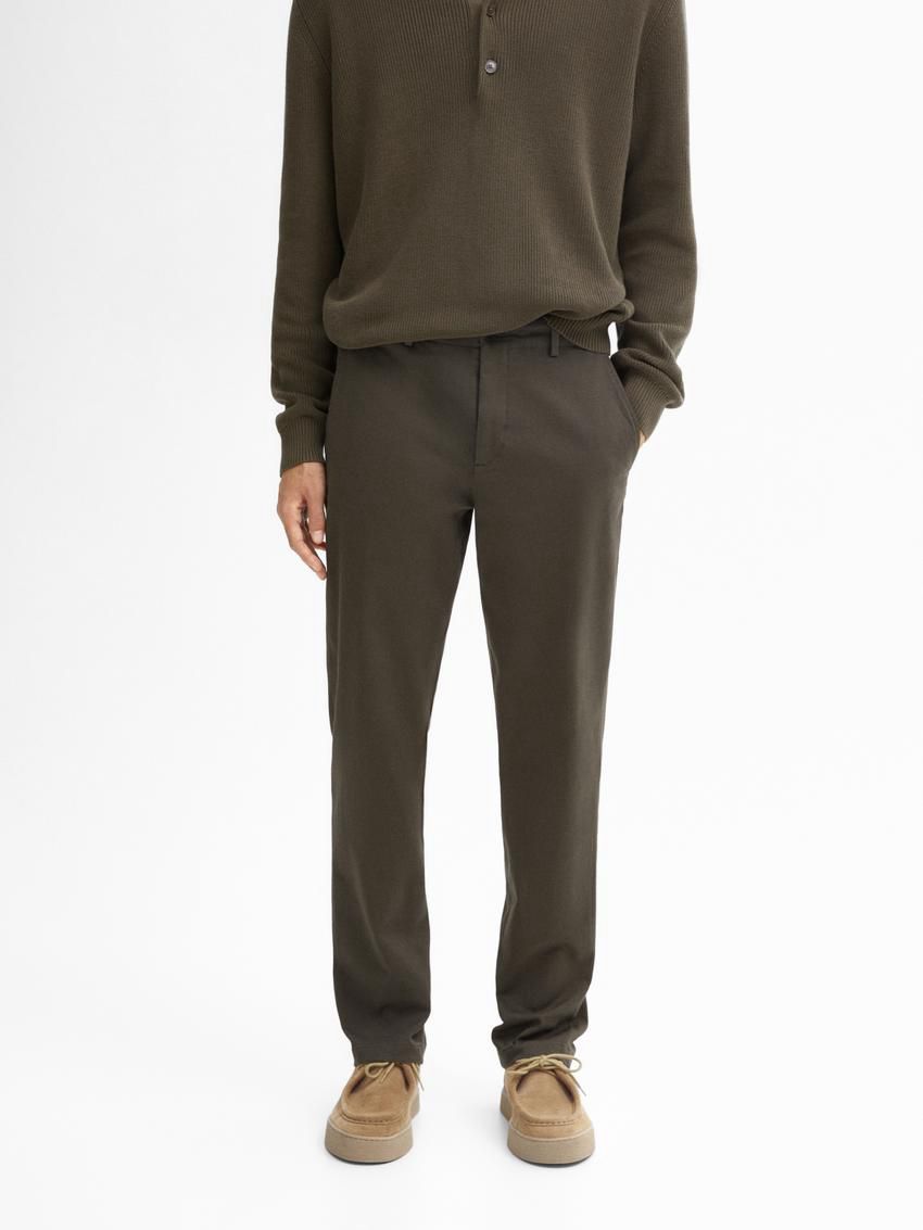 Massimo Dutti Tapered-fit Cotton Twill Men Trousers Dark Olive | US-JL0271985
