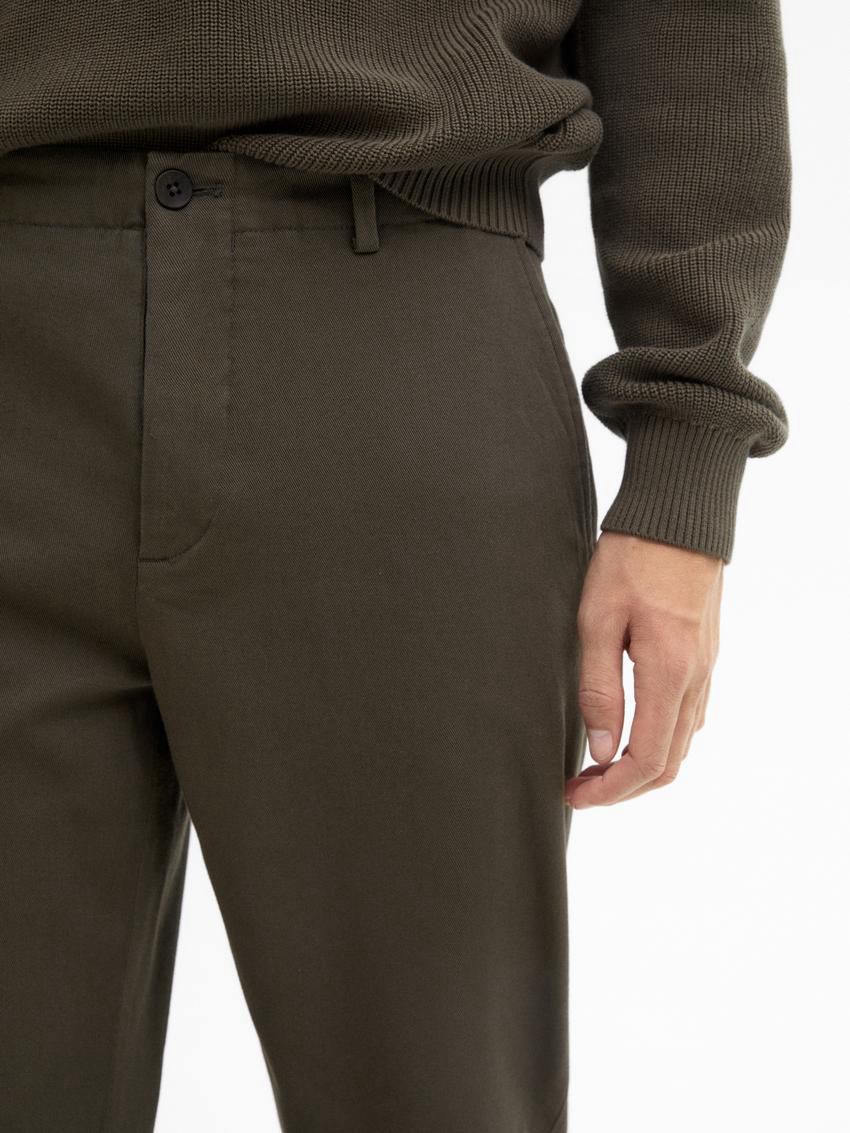 Massimo Dutti Tapered-fit Cotton Twill Men Trousers Dark Olive | US-JL0271985