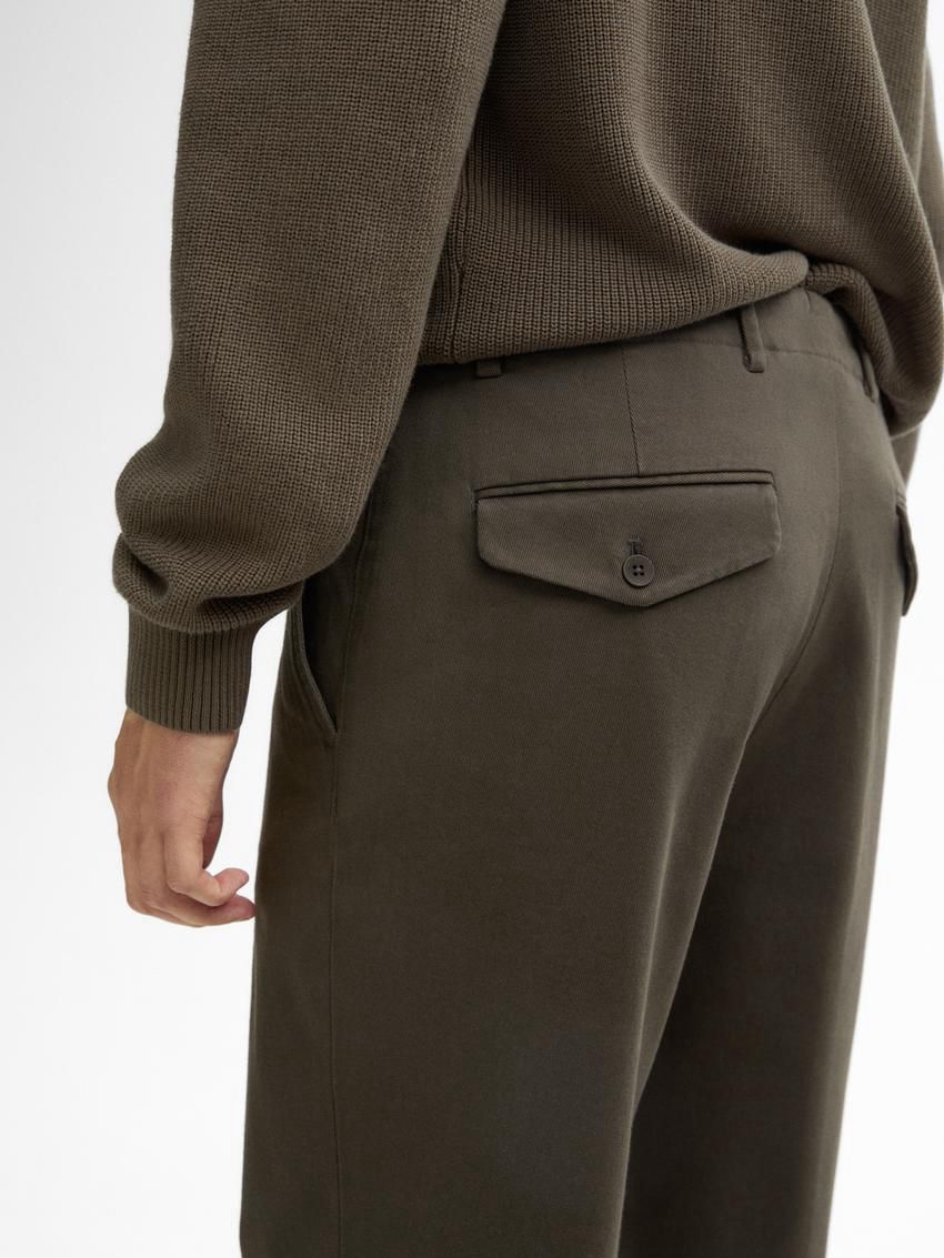 Massimo Dutti Tapered-fit Cotton Twill Men Trousers Dark Olive | US-JL0271985
