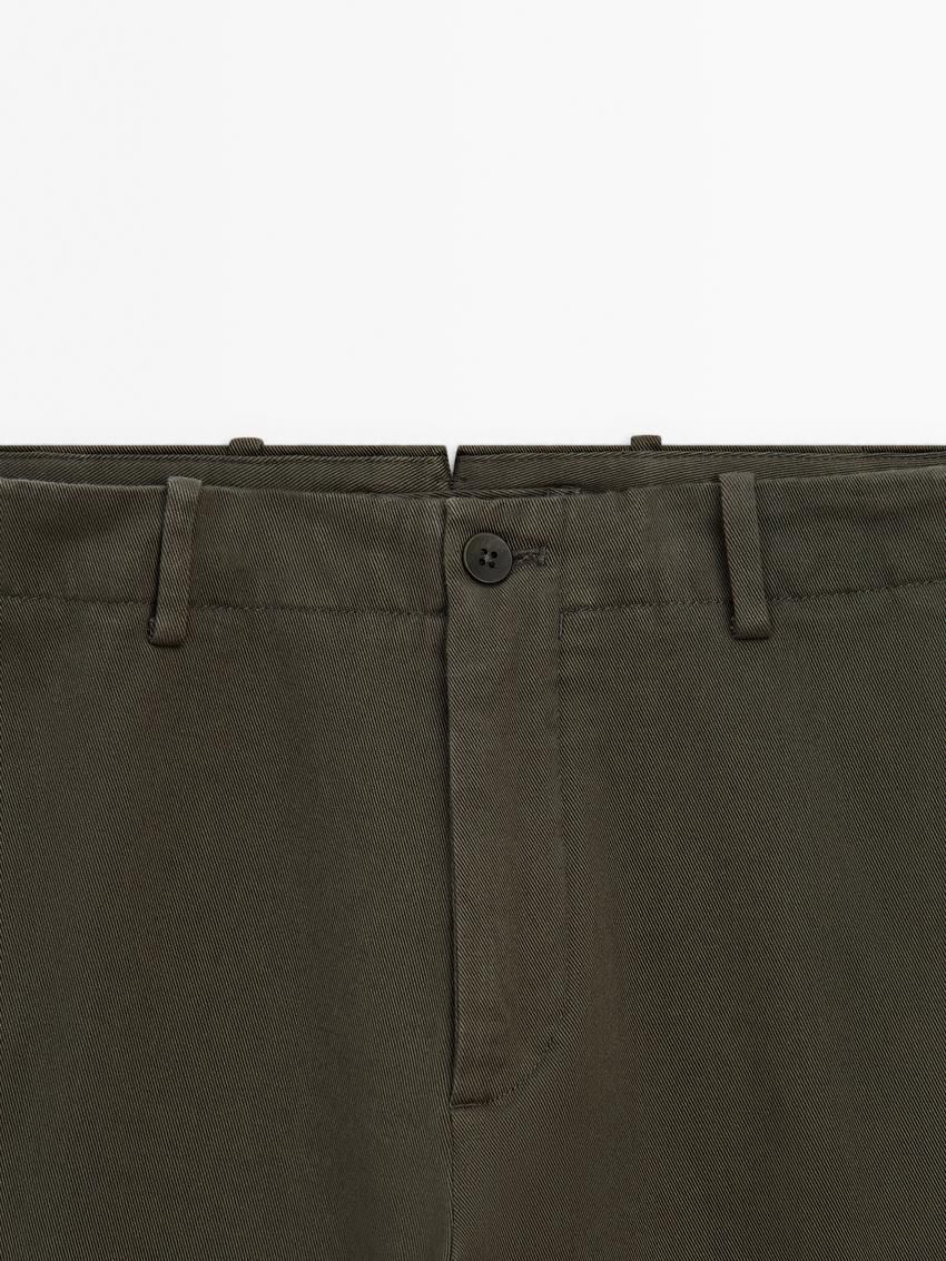 Massimo Dutti Tapered-fit Cotton Twill Men Trousers Dark Olive | US-JL0271985