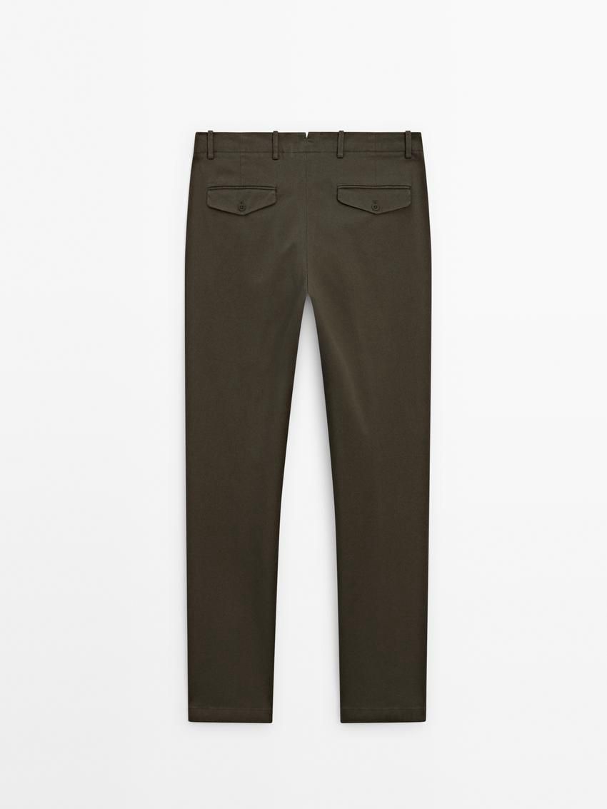 Massimo Dutti Tapered-fit Cotton Twill Men Trousers Dark Olive | US-JL0271985