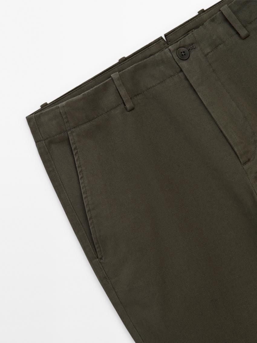 Massimo Dutti Tapered-fit Cotton Twill Men Trousers Dark Olive | US-JL0271985