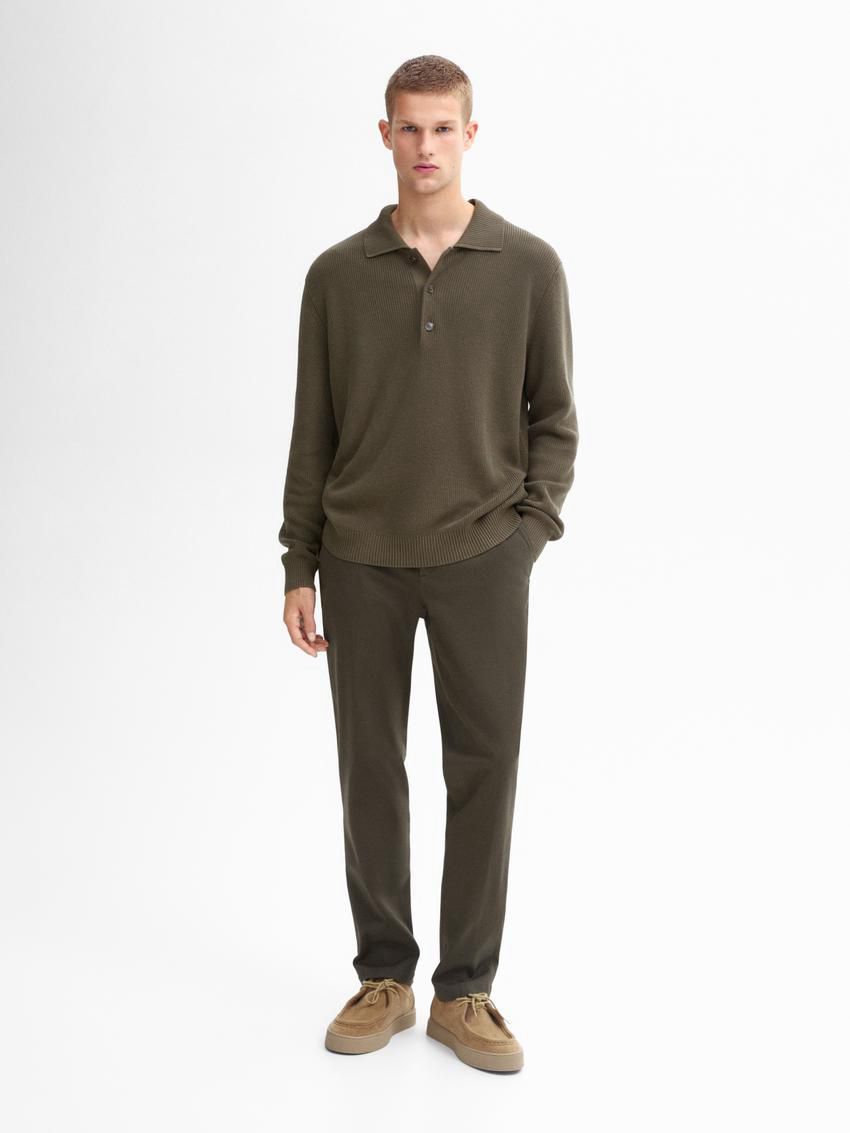 Massimo Dutti Tapered-fit Cotton Twill Men Trousers Dark Olive | US-JL0271985