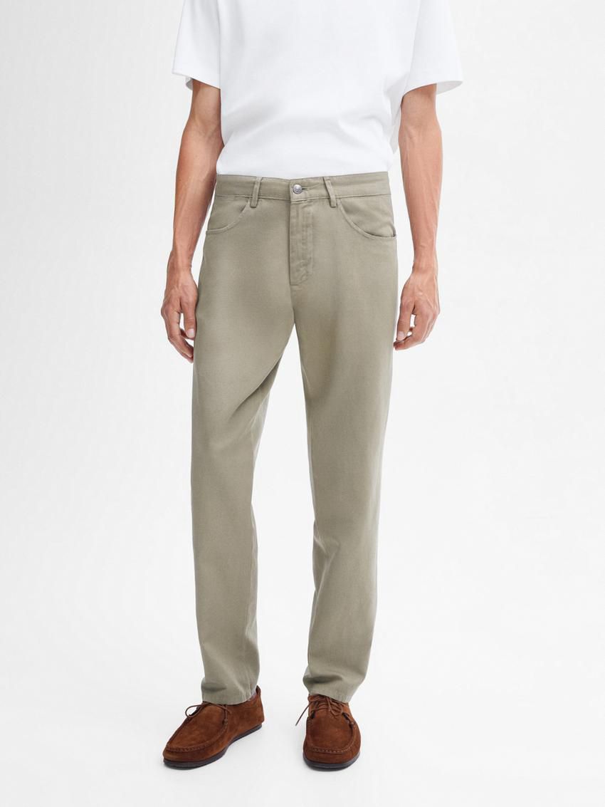 Massimo Dutti Tapered-fit Denim Men Trousers Light Khaki | US-YX4153672