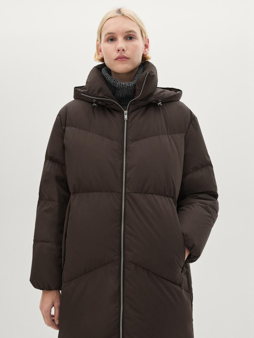 Massimo Dutti Technical Down Women Puffer Jacket Dark Brown | US-FD3190724