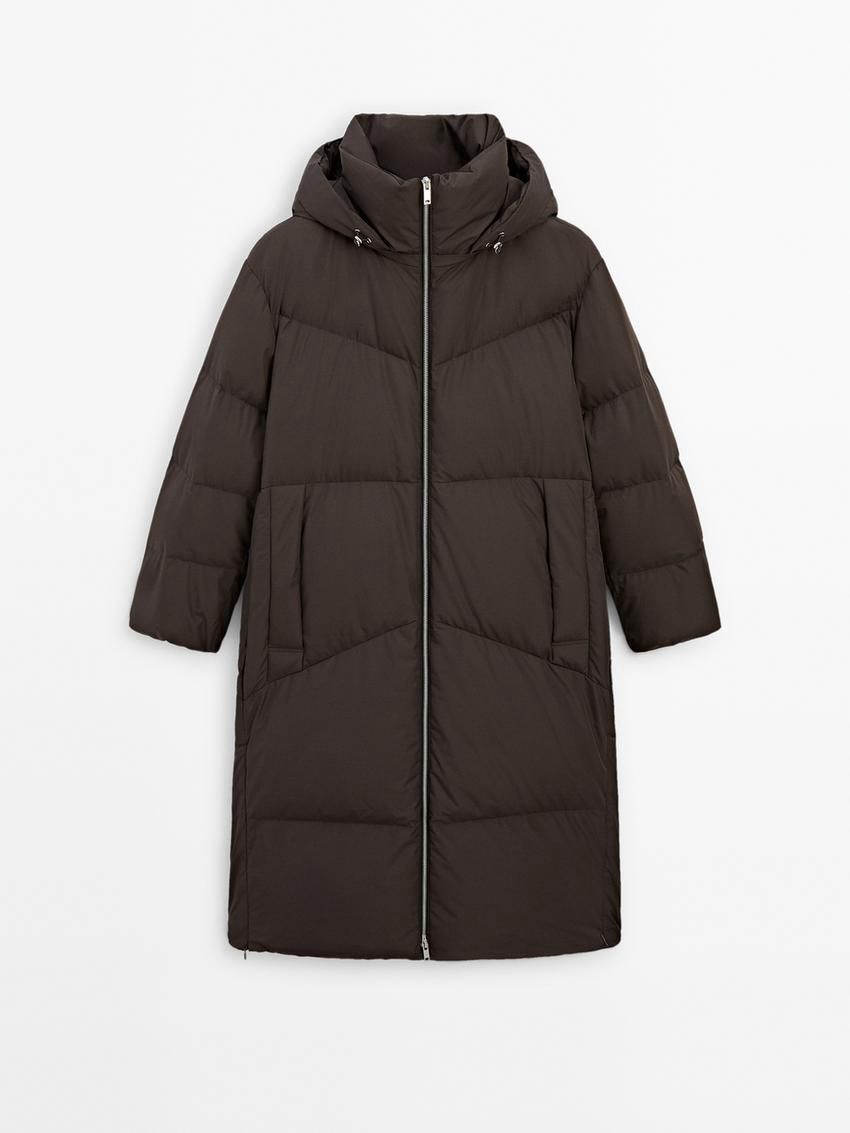 Massimo Dutti Technical Down Women Puffer Jacket Dark Brown | US-FD3190724