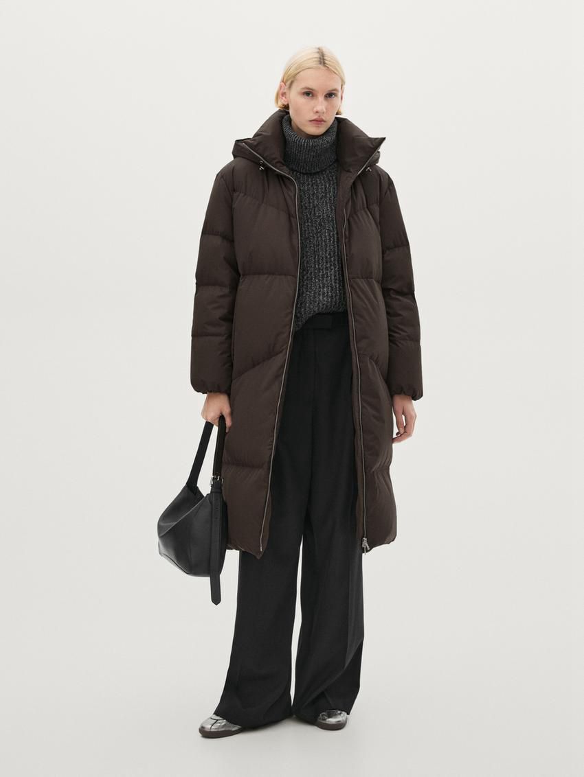 Massimo Dutti Technical Down Women Puffer Jacket Dark Brown | US-FD3190724