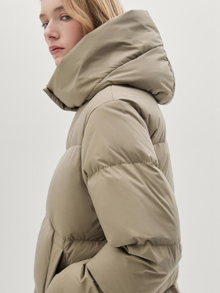 Massimo Dutti Technical Fabric Down Women Puffer Jacket Light Khaki | US-DL4695203
