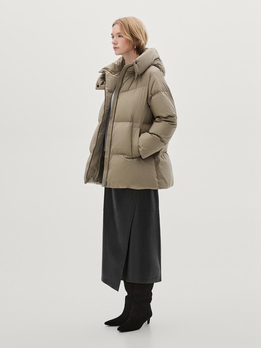 Massimo Dutti Technical Fabric Down Women Puffer Jacket Light Khaki | US-DL4695203