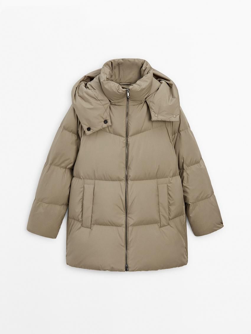 Massimo Dutti Technical Fabric Down Women Puffer Jacket Light Khaki | US-DL4695203