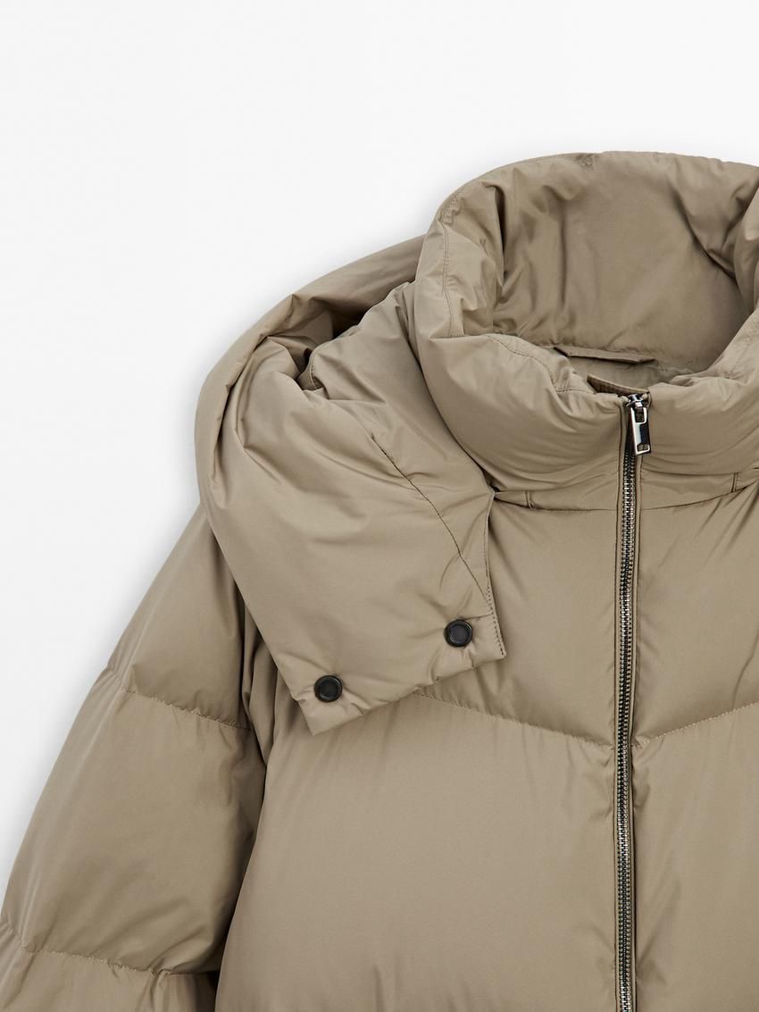 Massimo Dutti Technical Fabric Down Women Puffer Jacket Light Khaki | US-DL4695203
