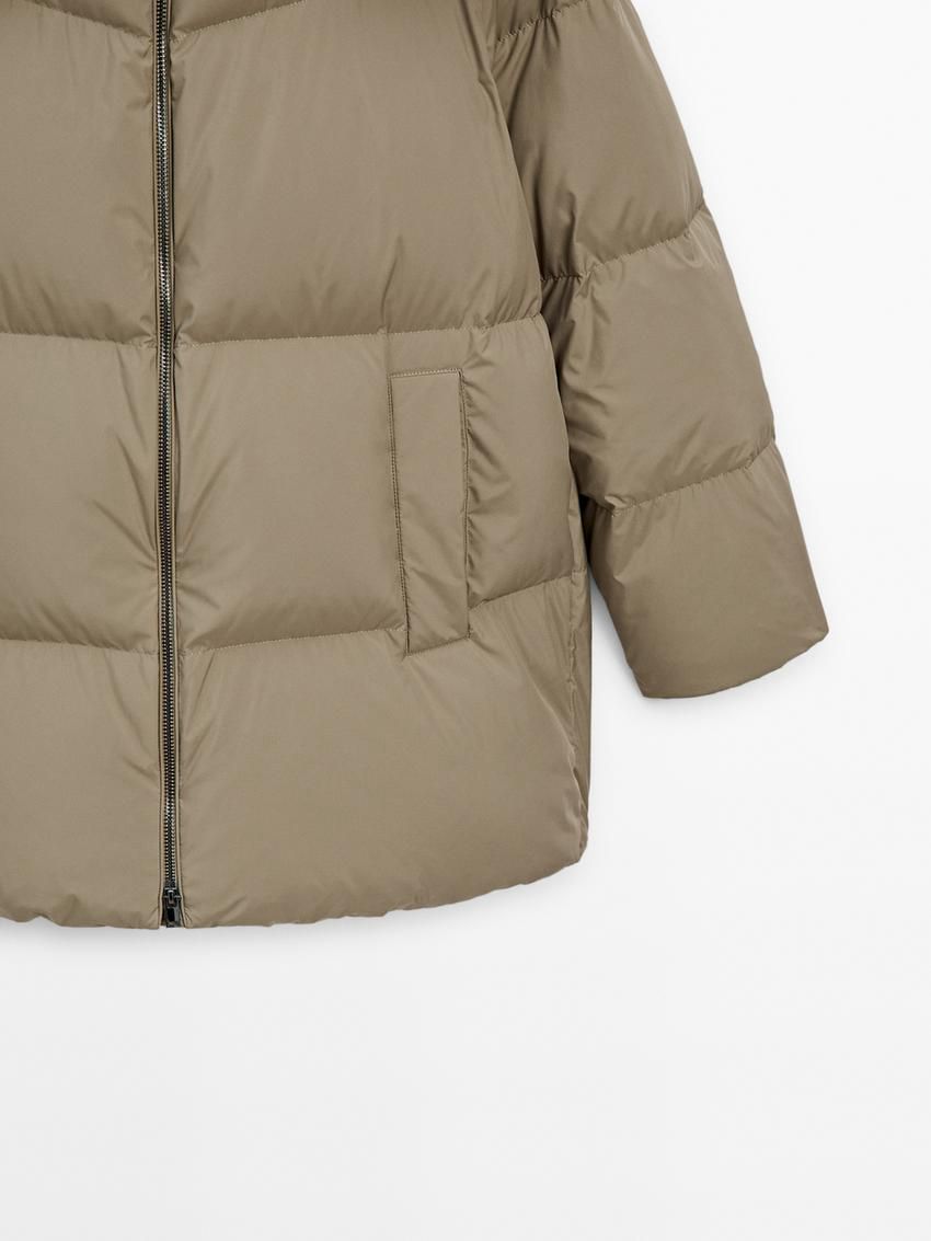 Massimo Dutti Technical Fabric Down Women Puffer Jacket Light Khaki | US-DL4695203