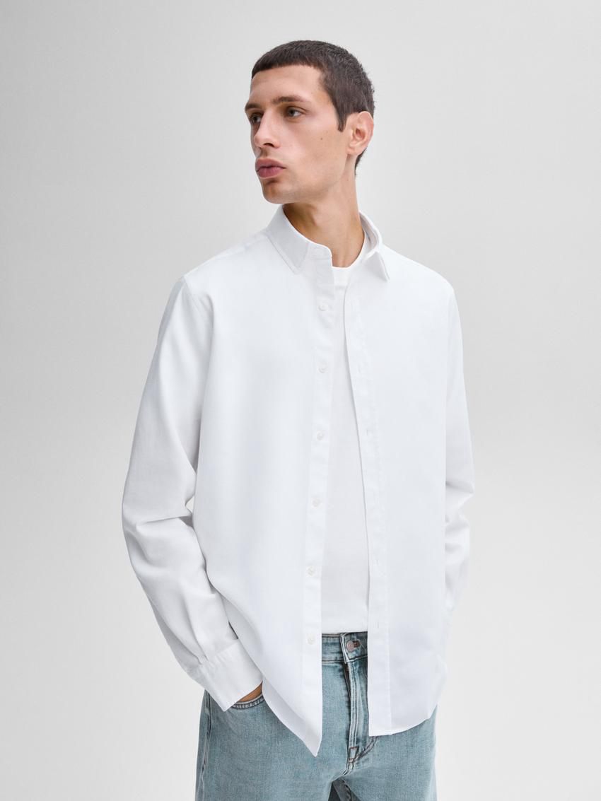 Massimo Dutti Textured Cotton Men Shirts White | US-LK0195462