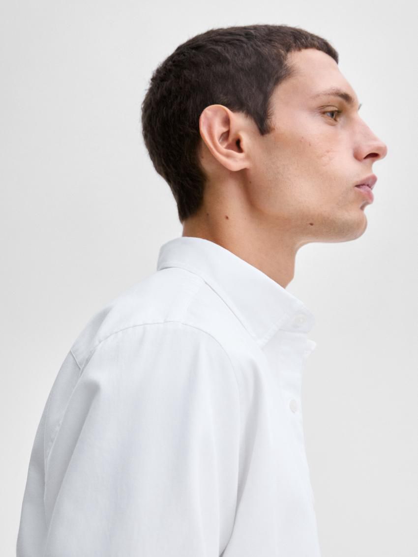 Massimo Dutti Textured Cotton Men Shirts White | US-LK0195462