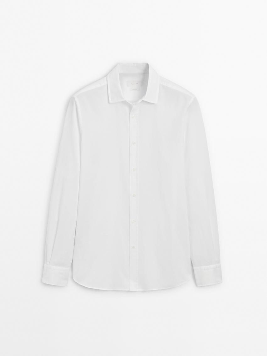 Massimo Dutti Textured Cotton Men Shirts White | US-LK0195462