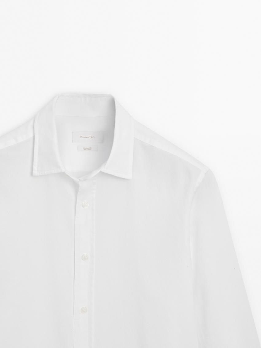 Massimo Dutti Textured Cotton Men Shirts White | US-LK0195462