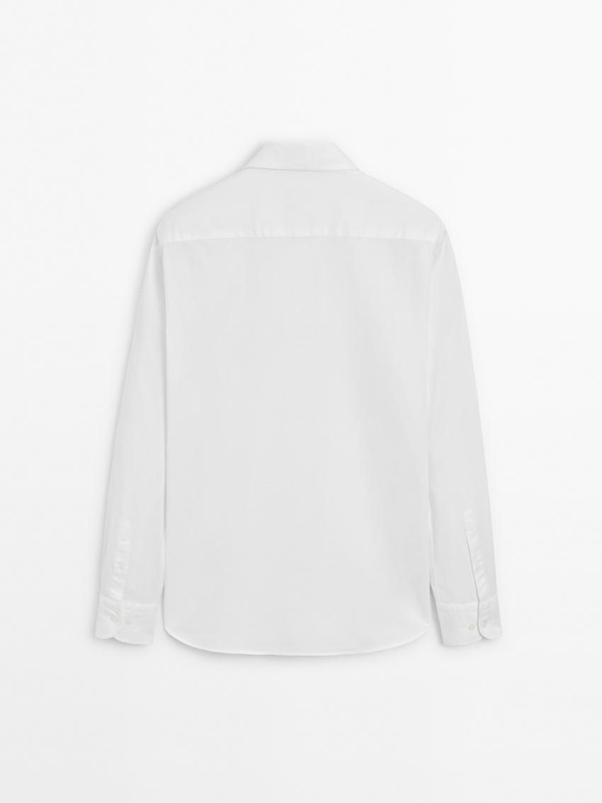 Massimo Dutti Textured Cotton Men Shirts White | US-LK0195462