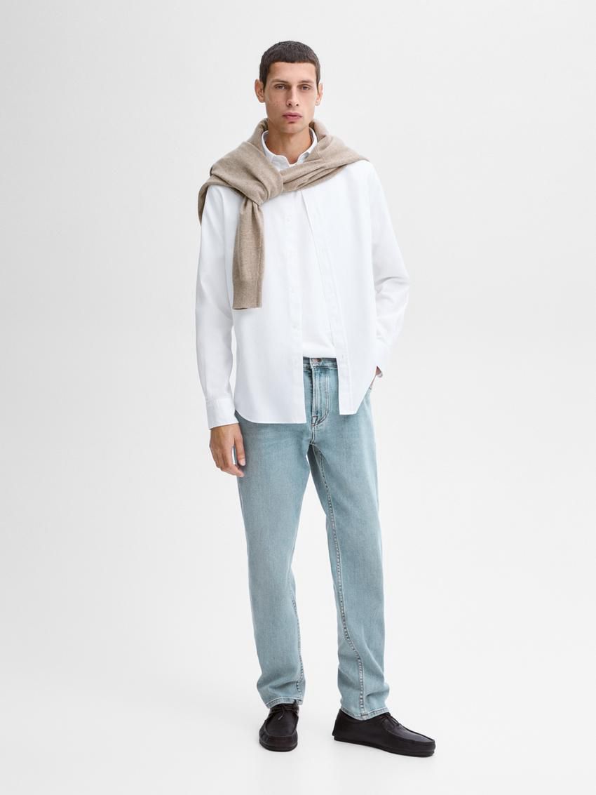 Massimo Dutti Textured Cotton Men Shirts White | US-LK0195462