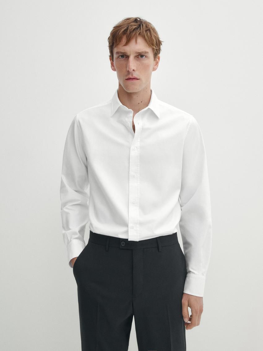 Massimo Dutti Textured Cotton Men Shirts White | US-SM7394185