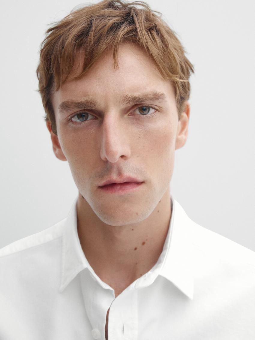 Massimo Dutti Textured Cotton Men Shirts White | US-SM7394185