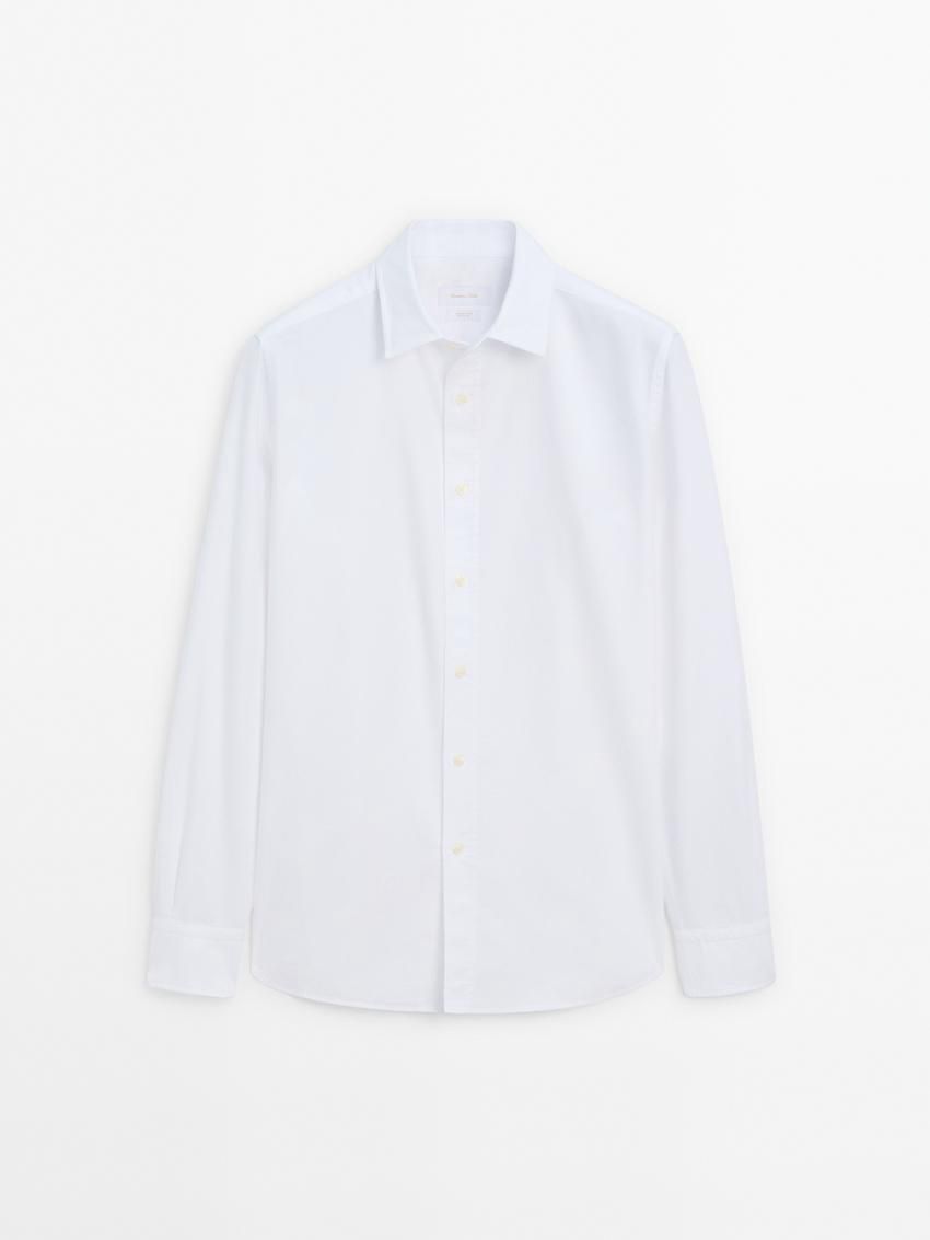 Massimo Dutti Textured Cotton Men Shirts White | US-SM7394185