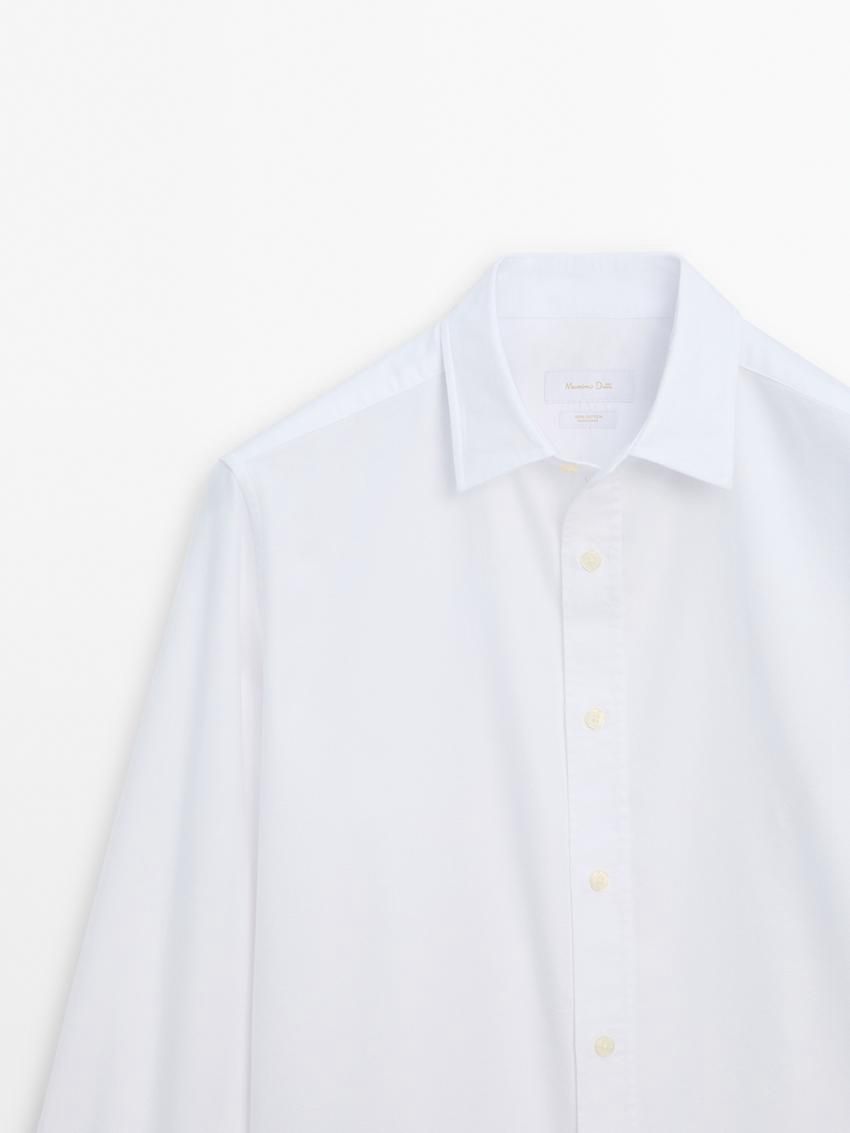 Massimo Dutti Textured Cotton Men Shirts White | US-SM7394185