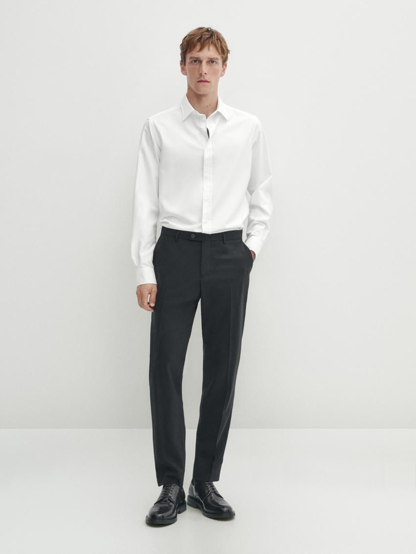 Massimo Dutti Textured Cotton Men Shirts White | US-SM7394185