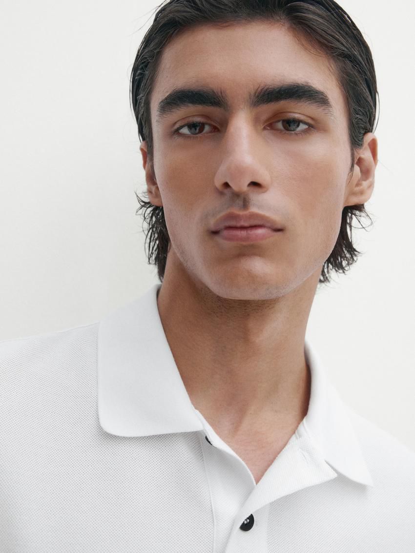 Massimo Dutti Textured Cotton With Pocket Detail Men Polo Shirt White | US-ZO2054197