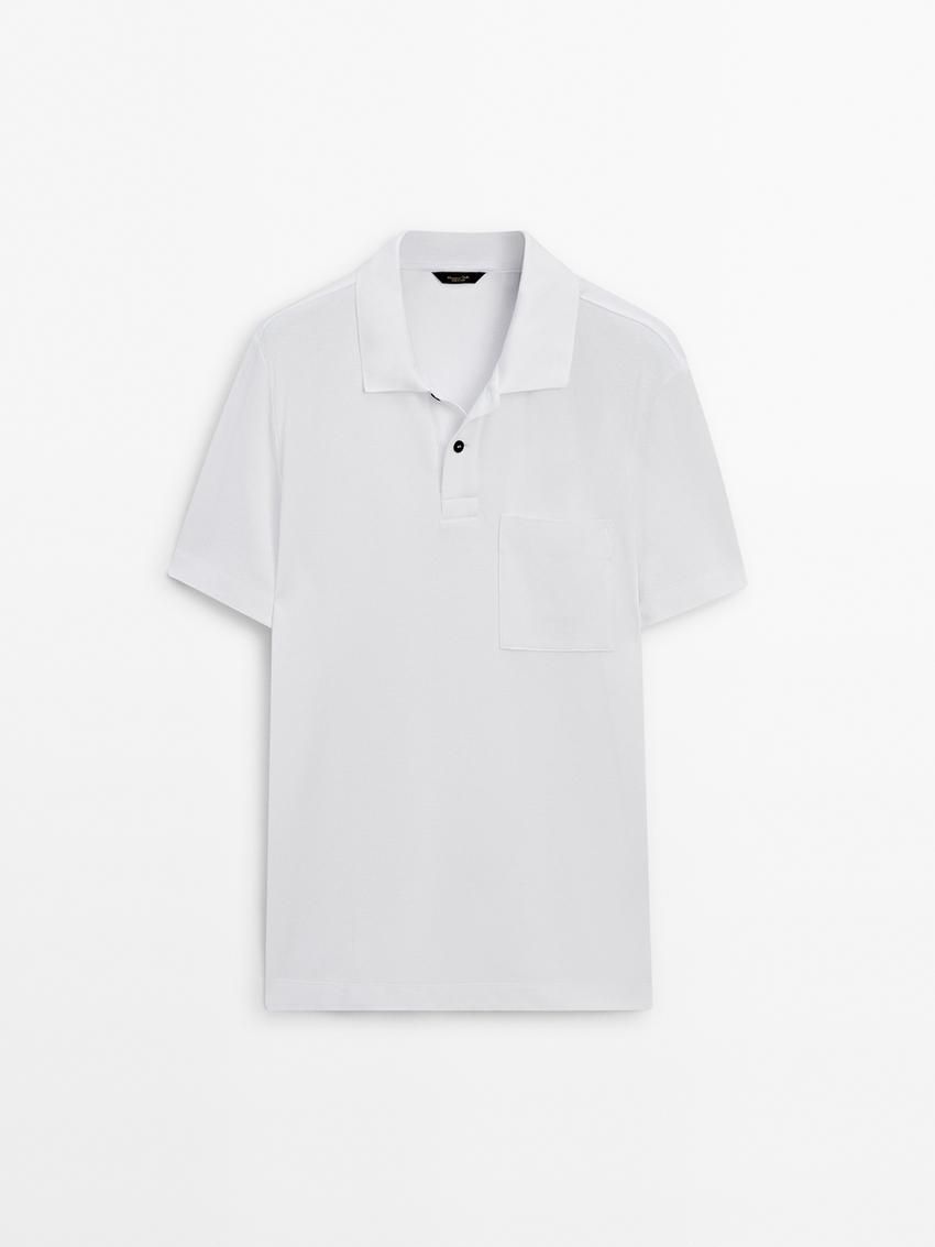 Massimo Dutti Textured Cotton With Pocket Detail Men Polo Shirt White | US-ZO2054197
