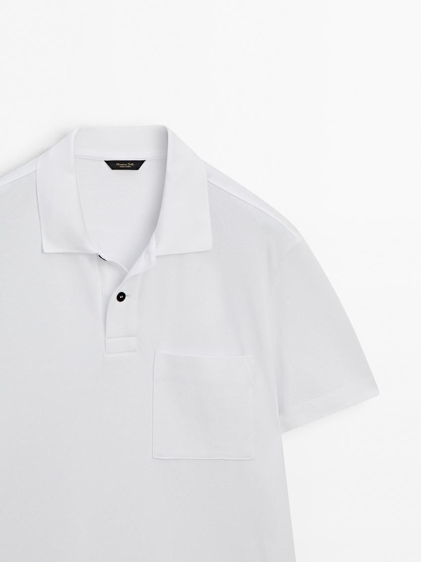 Massimo Dutti Textured Cotton With Pocket Detail Men Polo Shirt White | US-ZO2054197