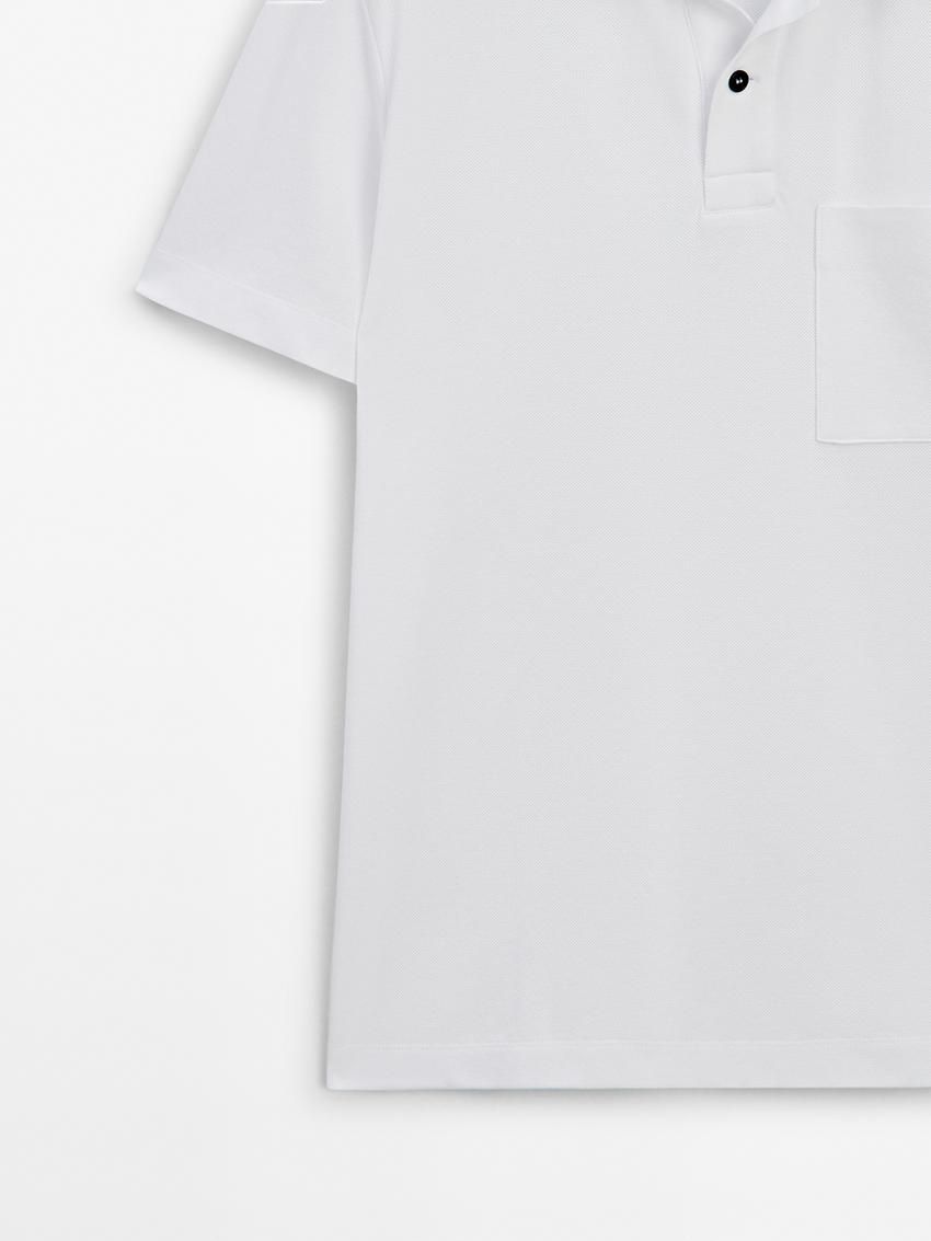 Massimo Dutti Textured Cotton With Pocket Detail Men Polo Shirt White | US-ZO2054197