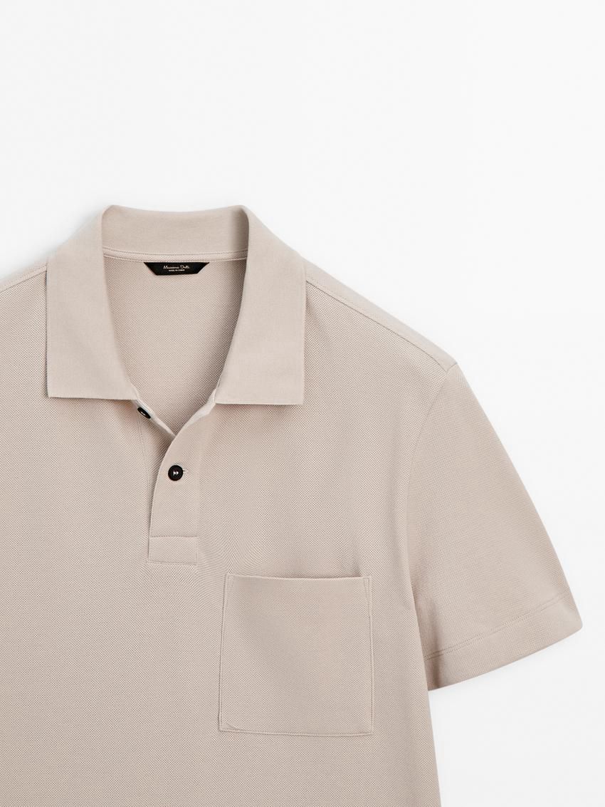 Massimo Dutti Textured Cotton With Pocket Detail Men Polo Shirt Beige | US-BZ3712890