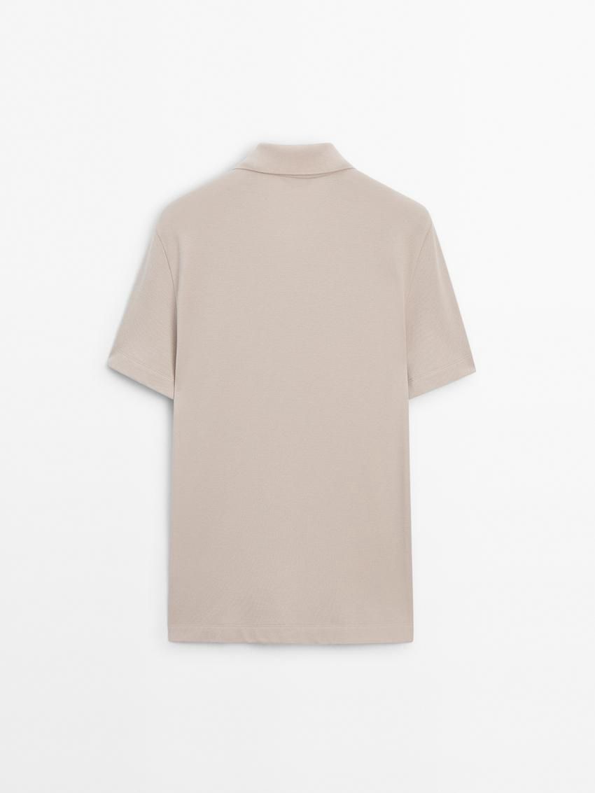 Massimo Dutti Textured Cotton With Pocket Detail Men Polo Shirt Beige | US-BZ3712890