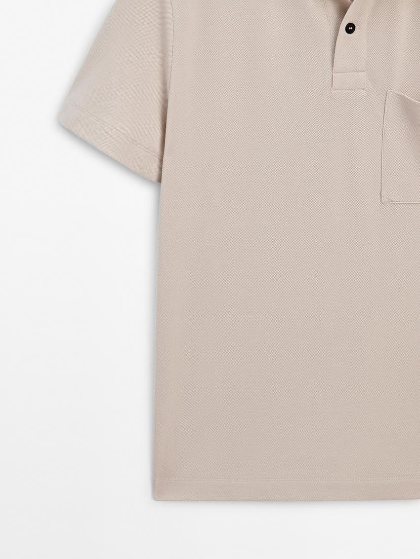Massimo Dutti Textured Cotton With Pocket Detail Men Polo Shirt Beige | US-BZ3712890