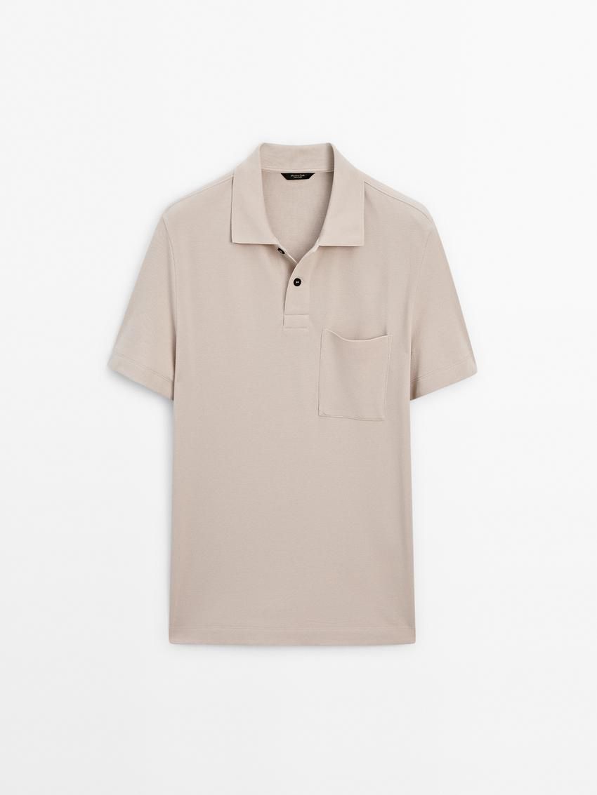 Massimo Dutti Textured Cotton With Pocket Detail Men Polo Shirt Beige | US-BZ3712890